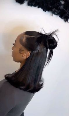 Ponytail Flipped Ends, Half Up Half Down 2 Bangs, 3d Part Ponytail, Bob With Fishtail Braid, Half Up Half Down Hairstyles Natural, Spikey Bun Half Up Half Down, Silk Press Half Up Half Down, Half Up Half Down Spikey Bun, Ponytail Quickweave Hairstyles