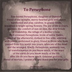 the poem to persephonee is written in purple ink on a piece of paper