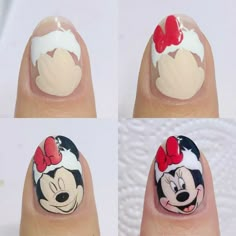 Disney Nail Art, Minnie Mouse Nails, Animal Nail Art, Nail Drawing, Nail Art Techniques