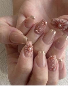 Soft Gel Nail Design, Elegant Flower Nails, Nail Art Designs For Wedding, Soft Gel Nails Design, Korea Nails Design, Luxury Nail Designs, Nail Art Soft, Soft Nail Art, Korea Nail Art