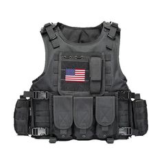 a vest with german flag on the chest and two rows of pockets in front of it