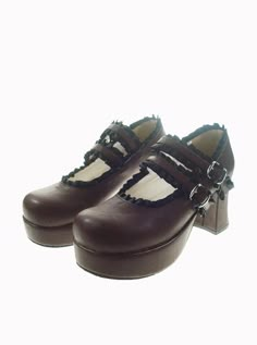 Brown 2.9" Heel High Classic Polyurethane Round Toe Cross Straps Platform Lady Lolita Shoes Platform Shoes Brown, Cute Brown Shoes, Agejo Gyaru, Brown Shoes, Brown Shoe, Fashion Fits