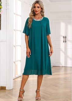 Color:Turquoise;Size:S;Size:M;Size:L;Size:XL;Size:XXL;Package Contents:1 X Dress , 1 X Shawl;Occasion:Sport;Style:Elegant; Metallic Decor, Latest Dress For Women, Chiffon Tunic, Flowy Design, Trendy Tops For Women, Trendy Fashion Tops, Butterfly Sleeve, Loose Fitting Dresses, Plus Size Maxi Dresses