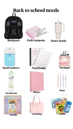 the back to school needs list is shown in black and white, with pink items on it