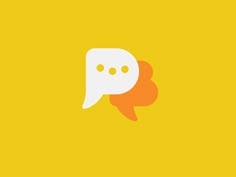 an orange and white speech bubble on a yellow background with two black dots in the middle