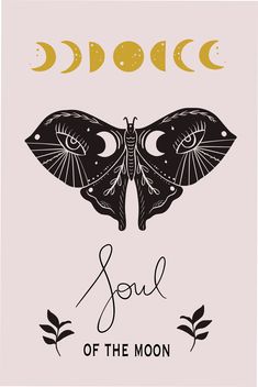 a card with an image of a moth and the words soul of the moon on it