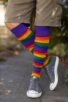 Made in the USA. The radiance of these rainbows just don't stop! Delightfully vibrant rainbows that are achieved with soft breathable acrylic yarns that radiate a spectrum of happy colors, hug you lovingly all day. Rainbow Socks, Happy Colors, Hug You, Style Gift, Tumble Dryer, Online Accessories, Thigh Highs, Acrylic Yarn, Made In The Usa