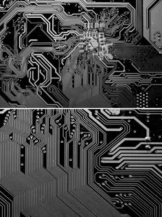 two black and white images of electronic circuit boards with the same pattern as shown in this image