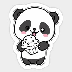 a panda bear eating ice cream and holding a cupcake in its paws, with the face