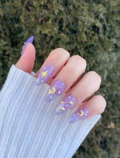 Nails Elegant, Moon Nails, Nails Green, Gold Nail, Purple Nail, Really Cute Nails, Nails Spa, Kawaii Nails