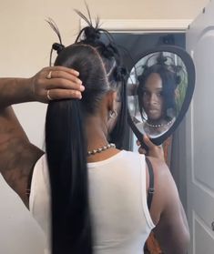 Bantu Knots Ponytail Hairstyles, Sleek Styles Black Women, Freaknik Hairstyles Black Women, Bantu Knots With Ponytail, Two Buns With Bangs, Quick Styles For Black Women, Weave Ponytail Hairstyles