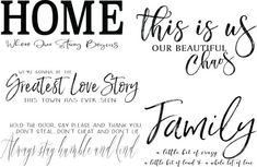 some type of font that is in different styles and colors, with the words home on them