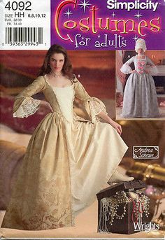 Pirates-Caribbean-Colonial-1800s-Costume-Dress-SEW-PATTERN-Simplicity-4092-6-12 Elisabeth Swan, Victorian Dress Costume, Georgian Dress, 18th Century Dresses, 18th Century Gown, Baroque Dress, Costume Carnaval, 18th Century Dress, 18th Century Costume