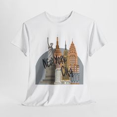 a white t - shirt with the words new york city printed on it