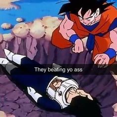 an image of dragon ball being held by another character in the same scene, with caption that reads they beating two assorted