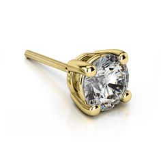 This classic round cut G-H color, SI1 clarity, Excellent cut diamond stud earring is held in a yellow gold four-prong setting, weighing 1/4 carat. Proudly made in the USA. Gold Diamond Studs, Gold Chain Design, Yellow Earrings, Square Stud, Fashion Jewelry Earrings, Diamond Stud, Diamond Design, 2 Carat, Round Earrings