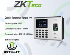 an electronic device with the caption zkteco written in spanish and english