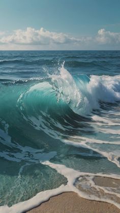 an ocean wave is breaking on the beach