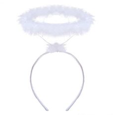 a white headband with feathers on it and a hair band in the shape of a circle