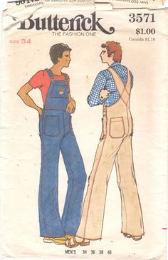 Butteridk 3571 1970s Mens Bib Overalls Farmer Jeans Pattern Patch by mbchills Coveralls Pattern, Coverall Pattern, Mens Jumpsuit, Overalls Pattern, 70s Patterns, Mens Sewing Patterns, 1970s Men, Overalls Men, Men's Overalls