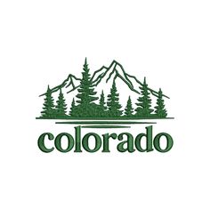 the colorado logo is shown with trees and mountains in the backgrounnds