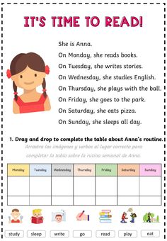 Printable Literacy Worksheets Easy Reading Worksheets, Reading Exercises For Grade 1, Daily Routine Worksheet For Kids, My Daily Routine Worksheet, Reading Ideas For Kids, Easy Reading For Kids, Daily Routine Exercise