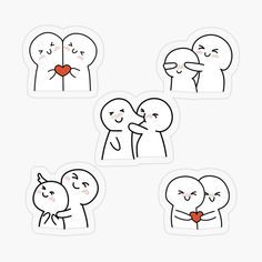 four stickers with different faces and expressions on them, one is kissing the other