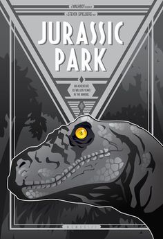 a poster with an image of a dinosaur's head and the words jurassic park on it