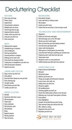 a checklist with the words decluttering checklist on it