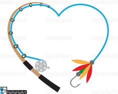 a heart shaped fishing rod with a fish hook attached to it and an arrow in the middle