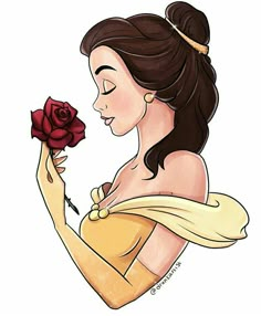 snow white holding a red rose in her hand