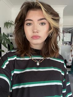 Shaggy Bob Shoulder Length, Mullet Shag Women, Messy Shoulder Length Hair Choppy Layers, Shag Hairstyles Medium Round Face, Partial Color Hair, Brown And White Hair Short, Edgy Mid Length Haircut, Wolfcut With Highlight, Lion Haircut Women