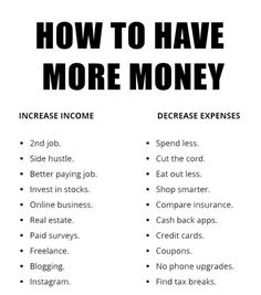 a poster with the words how to have more money written on it, and an image of