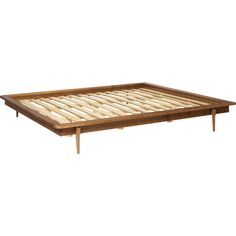 a bed frame with wooden slats on it