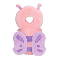 a pink and purple butterfly shaped pillow