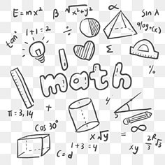 the word math written in chalk on a sheet of paper, with some school supplies around it