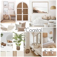 a collage of white and neutrals with the words coastal