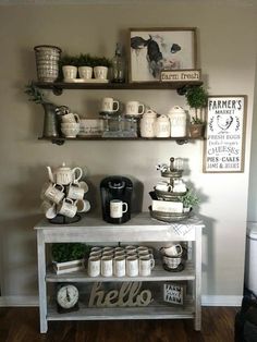 the coffee bar is organized and ready for customers to enjoy their morning break or dinner