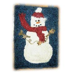 a snowman hooked up to a blue door mat