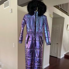 Questions? Leave A Comment Below! Ski Onesie, Long Hooded Jacket, Snow Gear, Purple Swirl, Rave Wear, Spring Jackets, Snow Jacket, Snow Suit, Leather Jackets Women