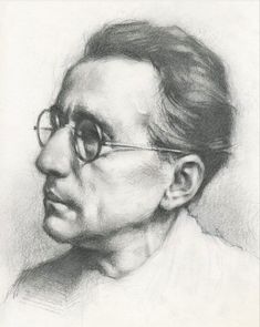 a pencil drawing of a man with glasses