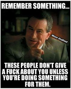 a man in a suit pointing his finger at the camera and saying, remember something these people don't give a fuk about you unless you