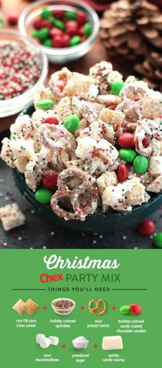 christmas treats are displayed in bowls on a table