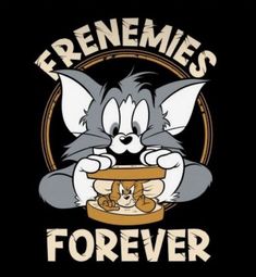 an image of a cartoon cat holding a bowl with the words feremes forever on it