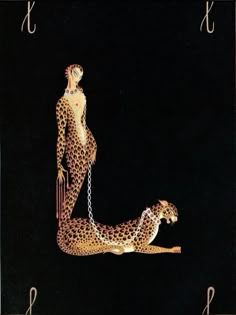 a woman is chained to a cheetah on a black background with gold lettering