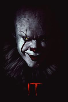 it movie poster with the evil clown looking at you in the middle of his face