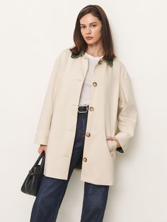 Layer up. Shop the Irene Jacket from Reformation, a linen jacket with a collared neckline and button front. Barn Jacket Outfits, Jacket Trend, Closet Organized, Barn Jacket, Work Wear Outfits, Genetically Modified, Vintage Inspired Dresses, Linen Jacket, Inspired Dress