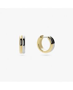 in stock Huggie Hoop Earrings, Two Tone, Pick Up, In Store, Buy Online, Hoop Earrings, Silver, Gold