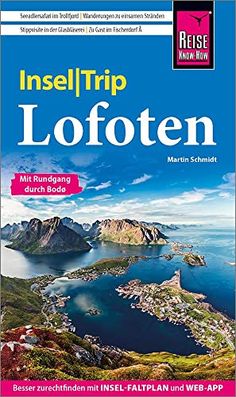 an image of the cover of a travel guide for lofoten, with mountains in the background