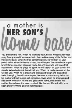 a mother is her son's home base sign with the words mom base on it